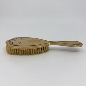 Vtg Beveled Faux Woodgrain Vanity Hair Brush Crest Shape Floral Design 8.25"